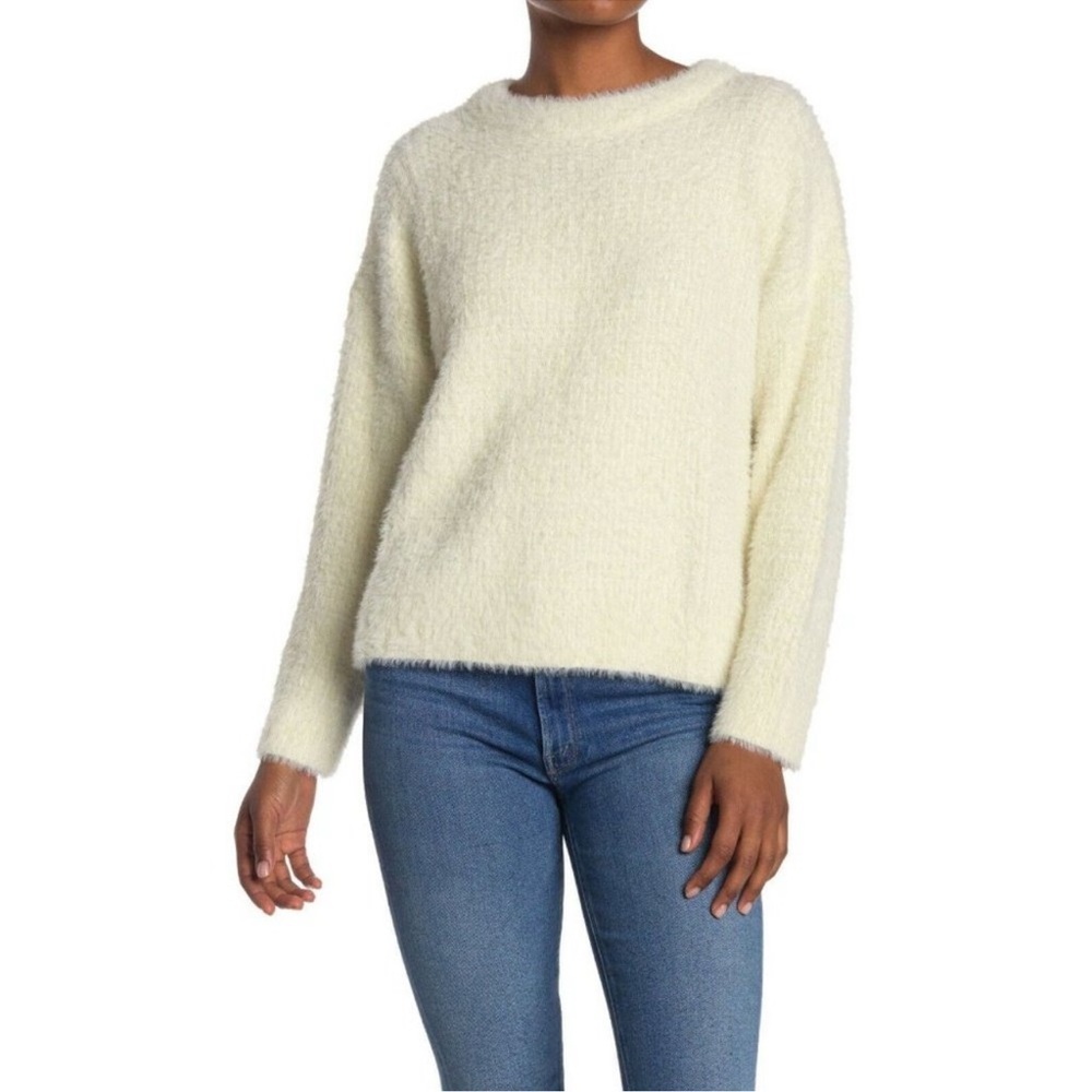 FRNCH Paris Fluffy Sweater Ivory Winter White Cropped Crew‎ Soft S/M